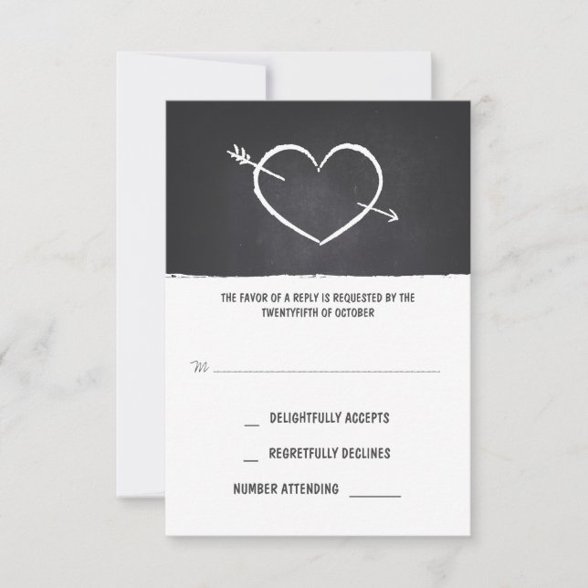 cute love heart chalkboard wedding RSVP cards (Front)