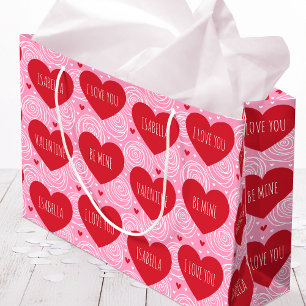 Cute Love Heart Custom Text Modern Valentine's Day Large Gift Bag