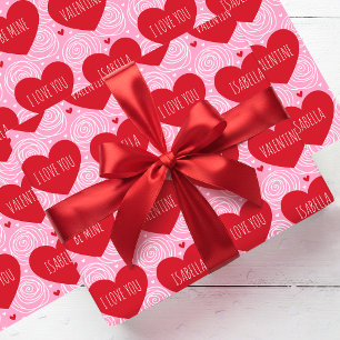 Cute Love Heart Custom Text Modern Valentine's Day Wrapping Paper