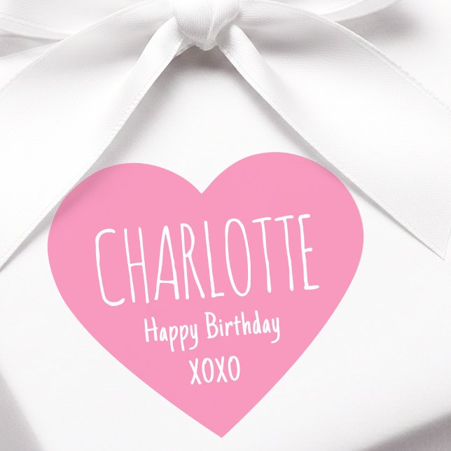 Cute Love Heart Custom Text Name Pink Birthday Sticker (Creator Uploaded)