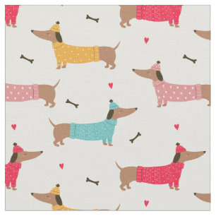 Cute Love Heart Dachshund Dogs Colourful Fabric
