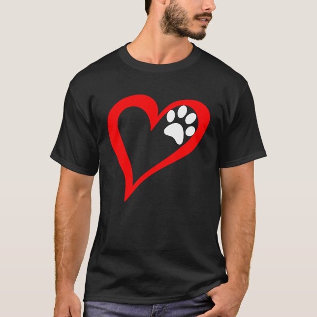 Cute Love Heart Dog Cat Paw Print T-Shirt (Front)