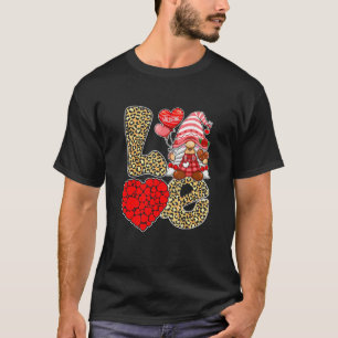 Cute Love Heart Gnome Leopard Cheetah Print Valent T-Shirt