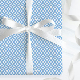 Cute Love Heart Lattice Mesh Blue Modern Birthday Wrapping Paper