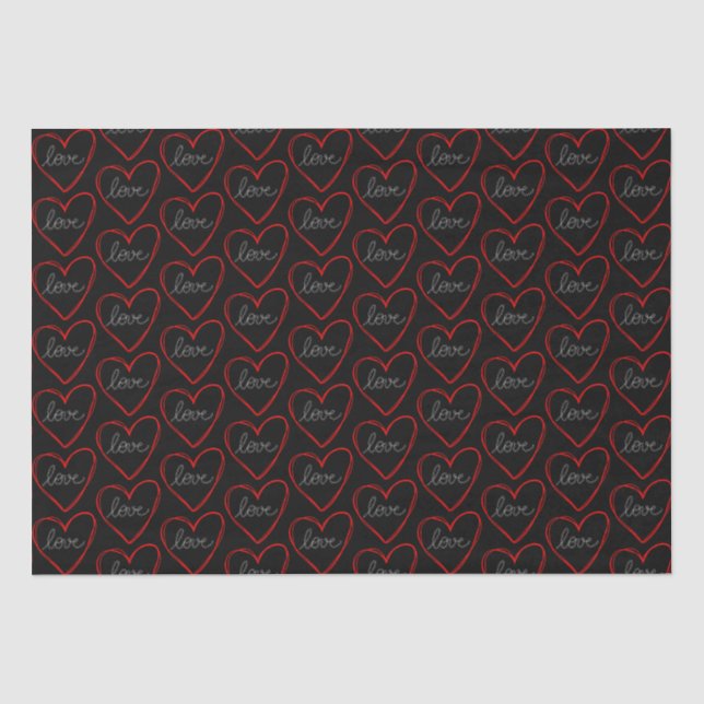 Cute love heart pattern on black background tissue paper (Front)