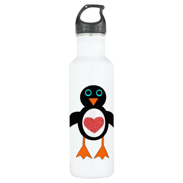 Cute Love Heart Penguin 710 Ml Water Bottle (Front)