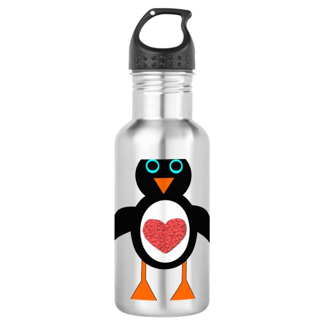 Cute Love Heart Penguin 710 Ml Water Bottle (Front)