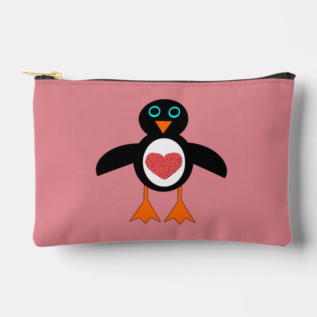 Cute Love Heart Penguin Accessory Pouch (Front)