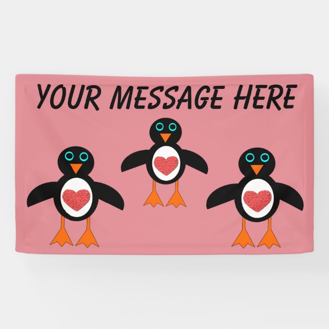 Cute Love Heart Penguin Custom Banner (Horizontal)