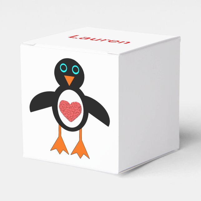 Cute Love Heart Penguin Custom Favour Box (Front Side)