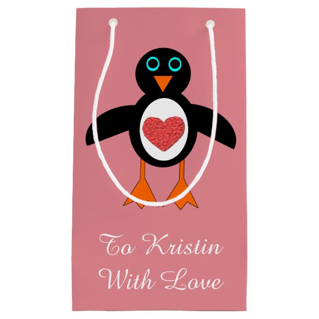 Cute Love Heart Penguin Custom Gift Bag (Front)
