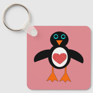 Cute Love Heart Penguin Custom Key Ring