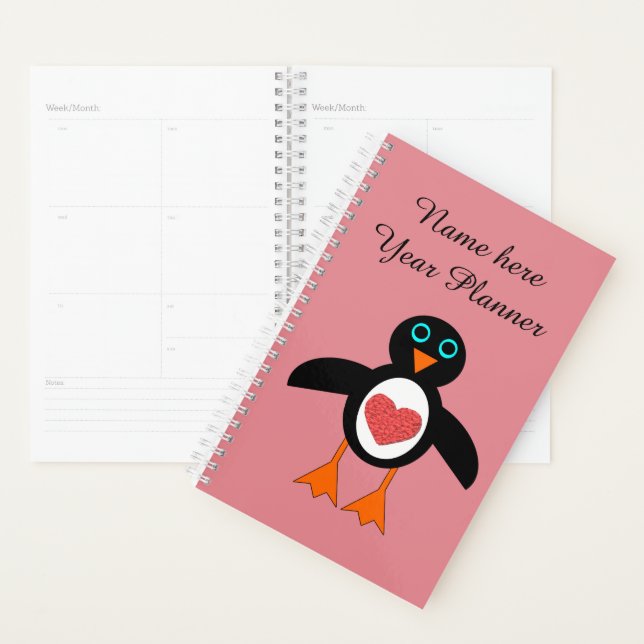 Cute Love Heart Penguin Custom Planner (Display)