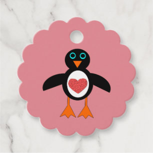 Cute Love Heart Penguin Custom Wedding Favour Tags