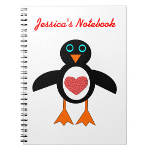 Cute Love Heart Penguin Customisable Notebook