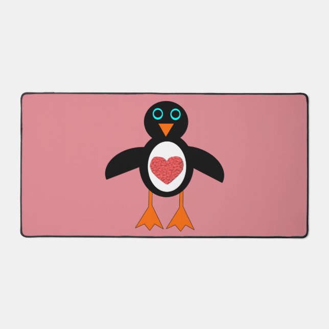 Cute Love Heart penguin Desk Mat (Front)