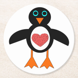 Cute Love Heart Penguin Paper Coasters
