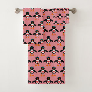 Cute Love Heart Penguin Patterned Towels