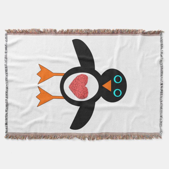 Cute Love Heart Penguin Throw Blanket (Front)