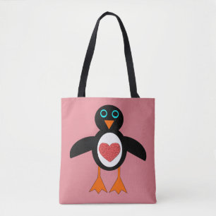 Cute Love Heart Penguin Tote Bag