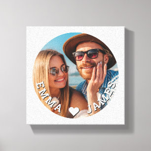 Cute Love Heart Photo Couples Personalised Names Canvas Print