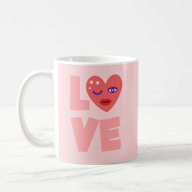 Cute Love Heart Pink Colour Cartoon Pattern Coffee Mug (Left)