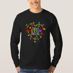 Cute Love Heart Proud Autism Single Dad Autism Awa T-Shirt