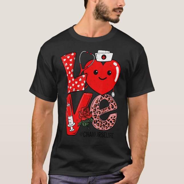 Cute Love Heart Stethoscope CNA Nurse Life Valenti T-Shirt (Front)