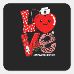 Cute Love Heart Stethoscope Midwife Nurse Life Val Square Sticker