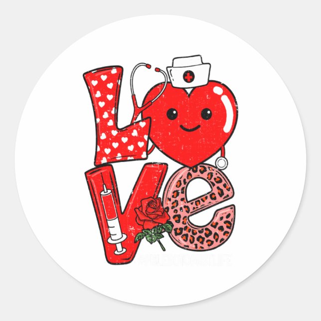 Cute Love Heart Stethoscope Phlebotomist Life Vale Classic Round Sticker (Front)