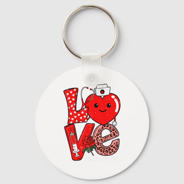 Cute Love Heart Stethoscope Phlebotomist Life Vale Key Ring (Front)
