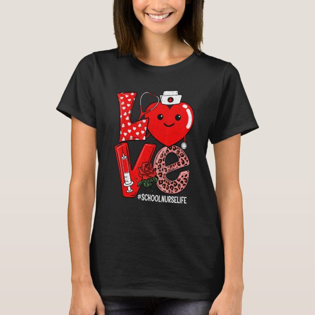 Cute Love Heart Stethoscope School Nurse Life Vale T-Shirt (Front)