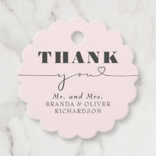 Cute Love Heart Text Pink Wedding Thank You Favour Tags