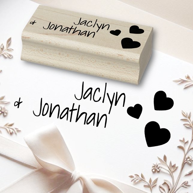 Cute Love Hearts 2 Names Wedding Engagement Custom Rubber Stamp (Creator Uploaded)