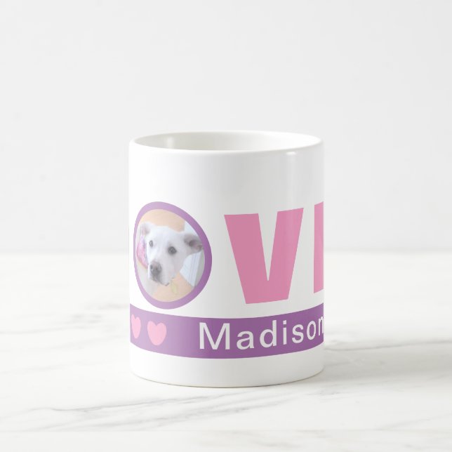 Cute Love Hearts Dog Photo Valentines Day Pink Coffee Mug (Center)