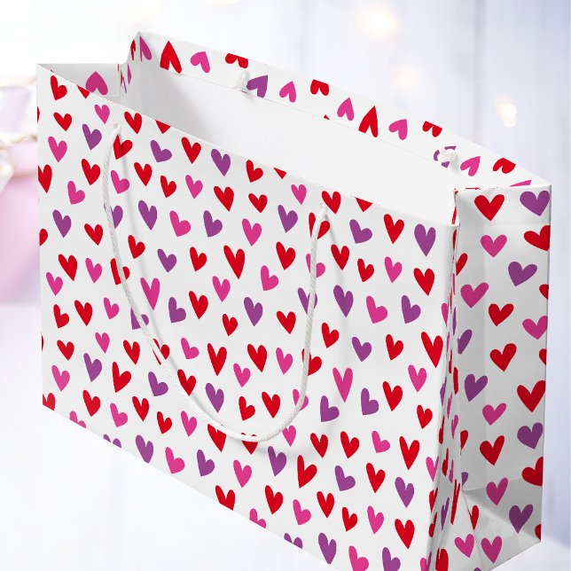 Cute Love Hearts Pink Purple Red Valentine Large Gift Bag (Creator Uploaded)