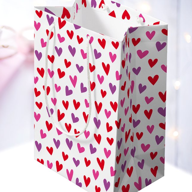 Cute Love Hearts Pink Purple Red Valentine Medium Gift Bag (Creator Uploaded)