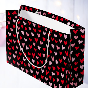 Cute Love Hearts Pink Red Black Valentines Large Gift Bag