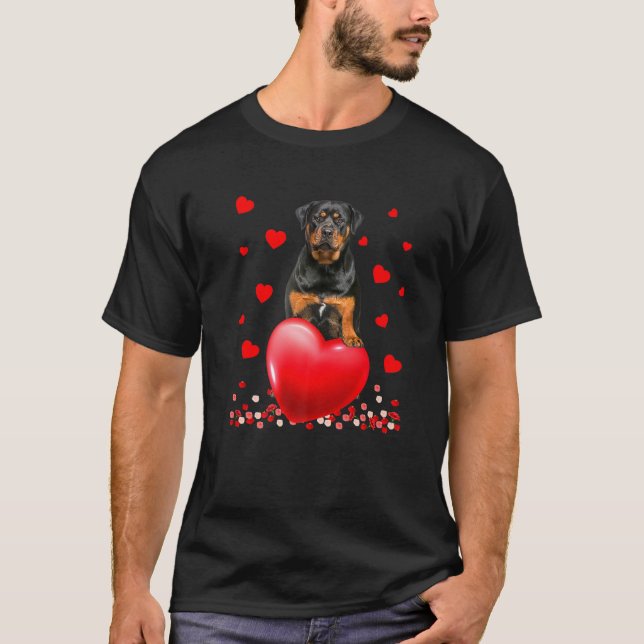 Cute Love Hearts Rottweiler Dog Valentines Puppy L T-Shirt (Front)