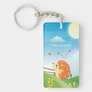 Cute Love Hedgehog with Butterfly Sunny Day Key Ring