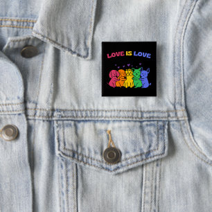 Cute Love is Love Colourful Cats and Dogs 15 Cm Square Badge