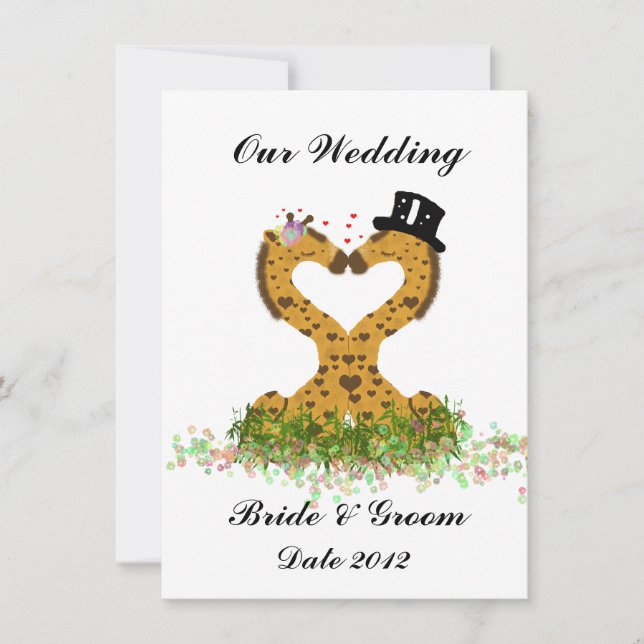 Cute Love Kiss Giraffes Heart  Wedding Invitation (Front)