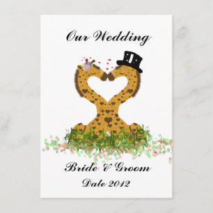 Cute Love Kiss Giraffes Heart  Wedding Invitation