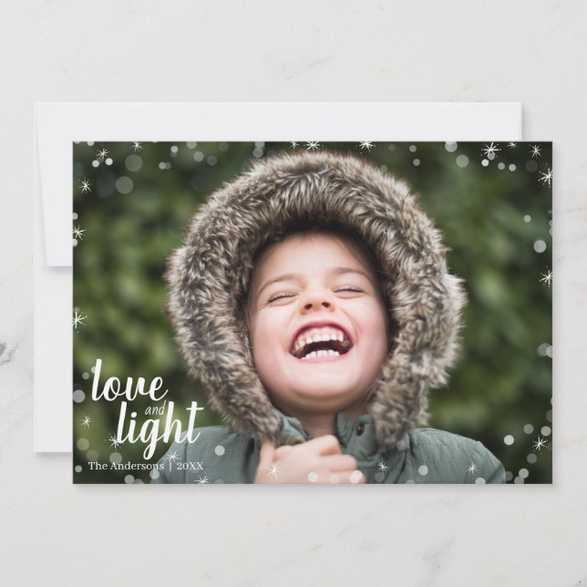 Cute Love & Light Hanukkah Holiday Photo Card (Front)