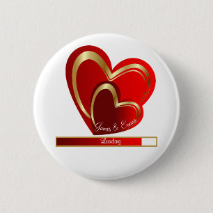 Cute Love Loading Red Hearts Personalised Wedding 6 Cm Round Badge