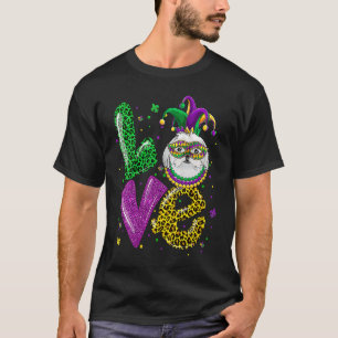 Cute LOVE Maltese Dog Mask Plaid Leopard Mardi Gra T-Shirt