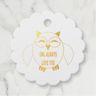 Cute Love Message Owl Custom Foil Favour Tags