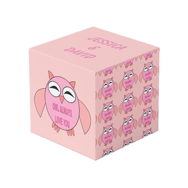 Cute Love Message Owl Custom Photo Cube (Front Angled)