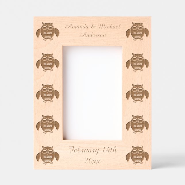 Cute Love Message Owl Custom Valentines Day Etched Frames (Front)
