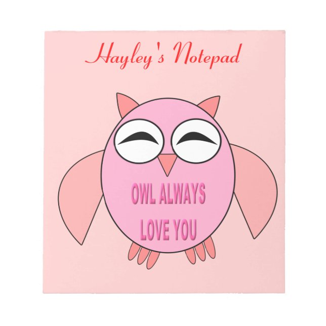 Cute Love Message Owl Customisable Notepad (Front)